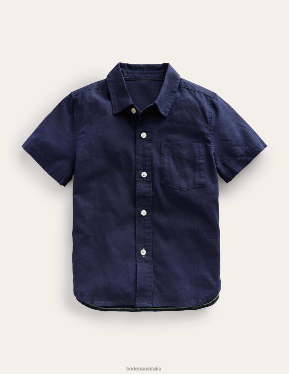 Cotton Linen Shirt Boden 24RTX3004 Clothing Baby Navy