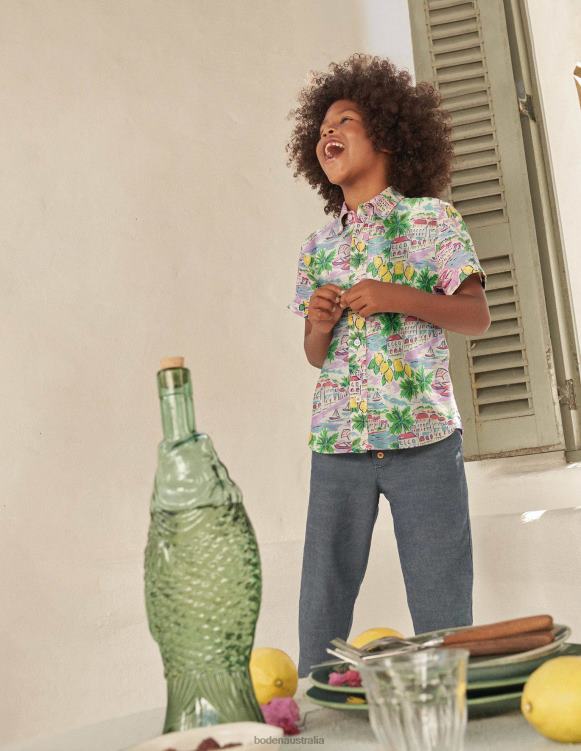 Cotton-Linen Shirt Boden 24RTX3488 Clothing Baby Multi Scene Print