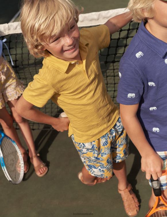 Slubbed-Jersey Polo Shirt Boden 24RTX3408 Clothing Baby Mustard Yellow