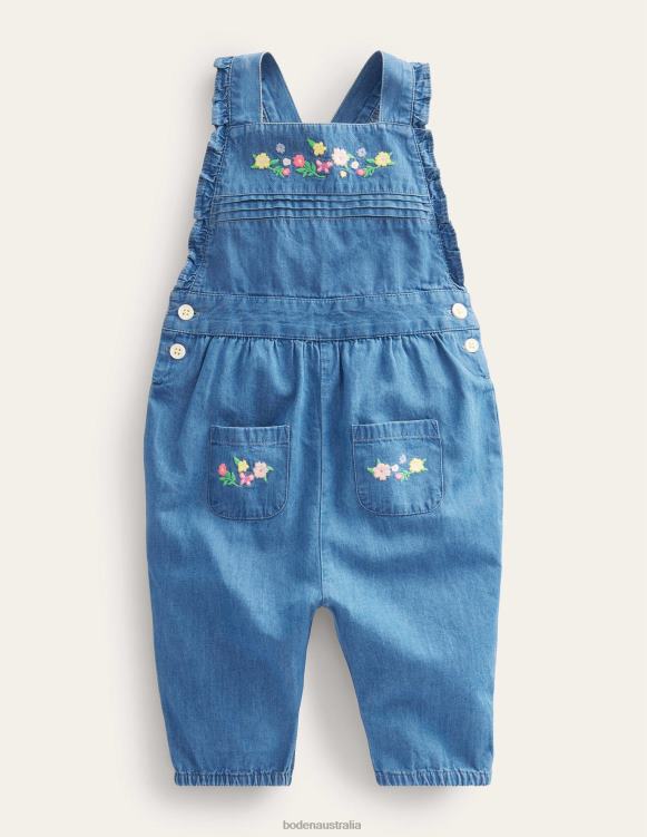 Embroidered Woven Dungaree Boden 24RTX3348 Clothing Baby Mid Chambray