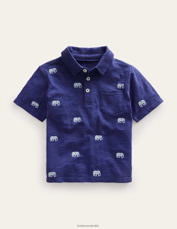 Embroidered Slubbed Polo Shirt Boden 24RTX852 Clothing Boys Starboard Elephants