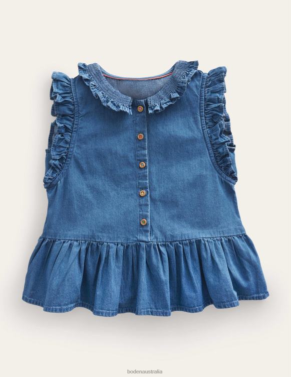 Chambray Frill Sleeve Blouse Boden 24RTX3056 Clothing Girls Chambray Blue