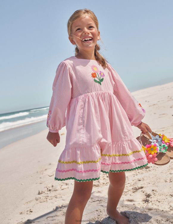Embroidered Stripe Dress Boden 24RTX2950 Clothing Girls Cameo Pink