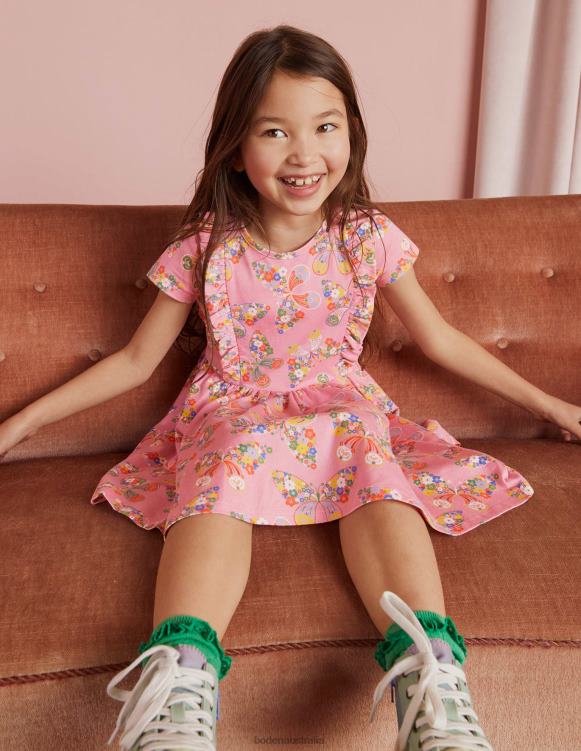 Frilly Twirly Dress Boden 24RTX3288 Clothing Girls Formica Pink Butterflies