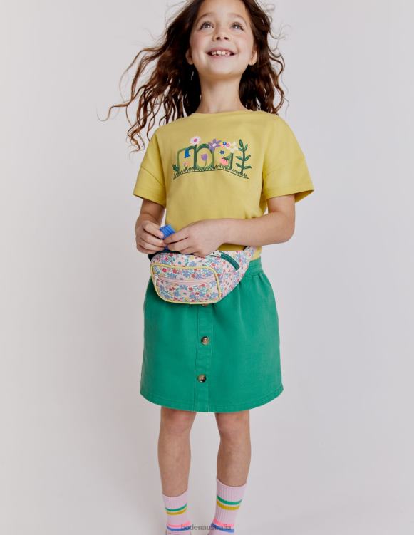 Denim Button Through Skirt Boden 24RTX2685 Clothing Girls Mountain Green