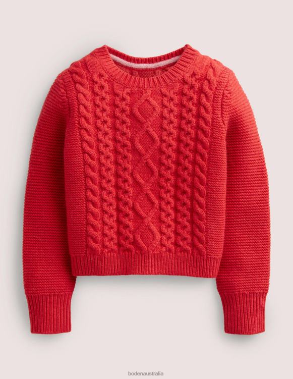 Cropped Cable Jumper Boden 24RTX2922 Clothing Girls Rockabilly Red