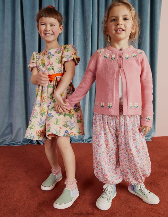 Embroidered Flower Cardigan Boden 24RTX3294 Clothing Girls Almond Pink Marl