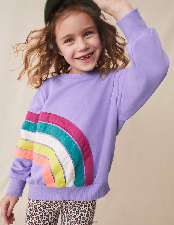 Rainbow Applique Sweatshirt Boden 24RTX3269 Clothing Girls Lavender