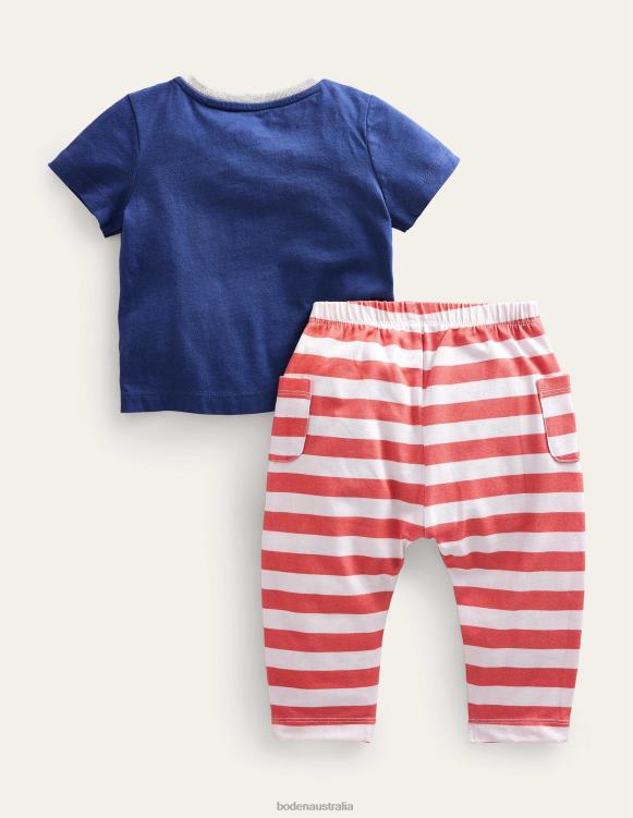 Applique Top and Bottom Set Boden 24RTX3042 Clothing Girls Navy Frog