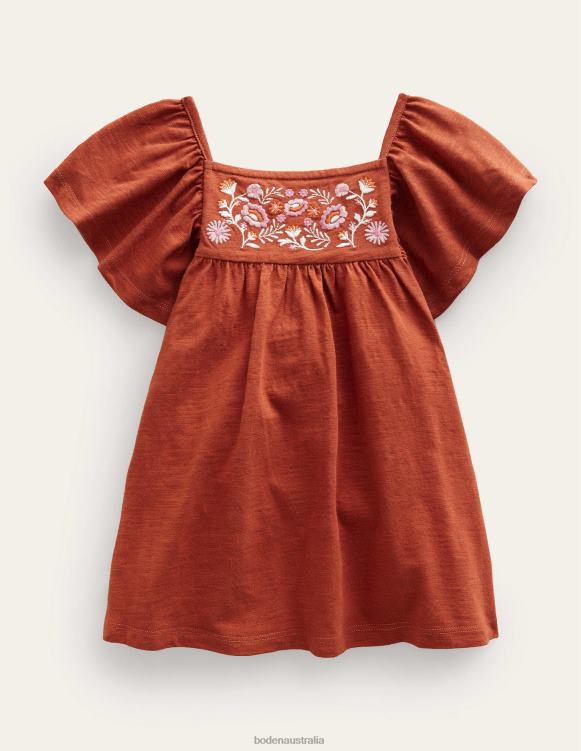 Embroidered Jersey Top Boden 24RTX2954 Clothing Girls Roasted Chestnut Brown