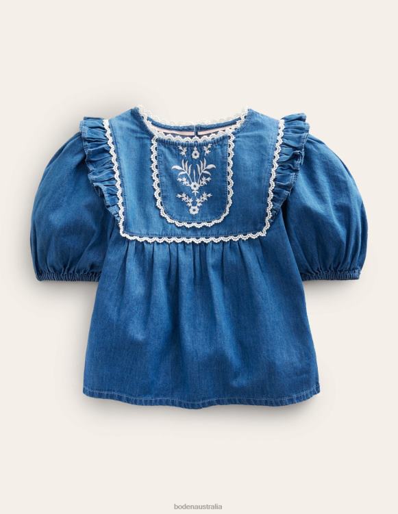 Embroidered Woven Top Boden 24RTX2983 Clothing Girls Mid Denim