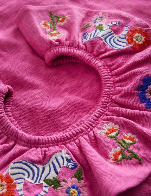 Frill Embroidered Top Boden 24RTX760 Clothing Girls Pink Zebras
