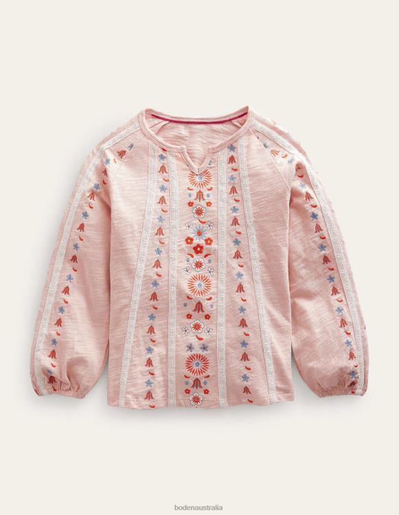 Jersey Embroidered top Boden 24RTX771 Clothing Girls Provence Dusty Pink