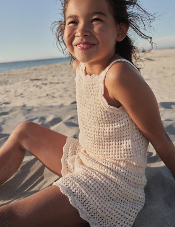 Mock Crochet Top Boden 24RTX3085 Clothing Girls Dorset Cream