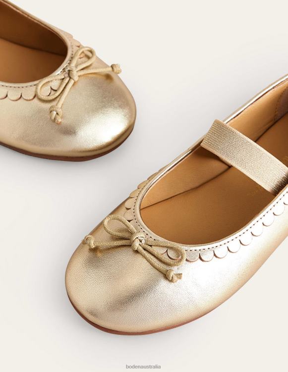 Leather Ballet Flat Boden 24RTX814 Footwear Girls Gold Metallic