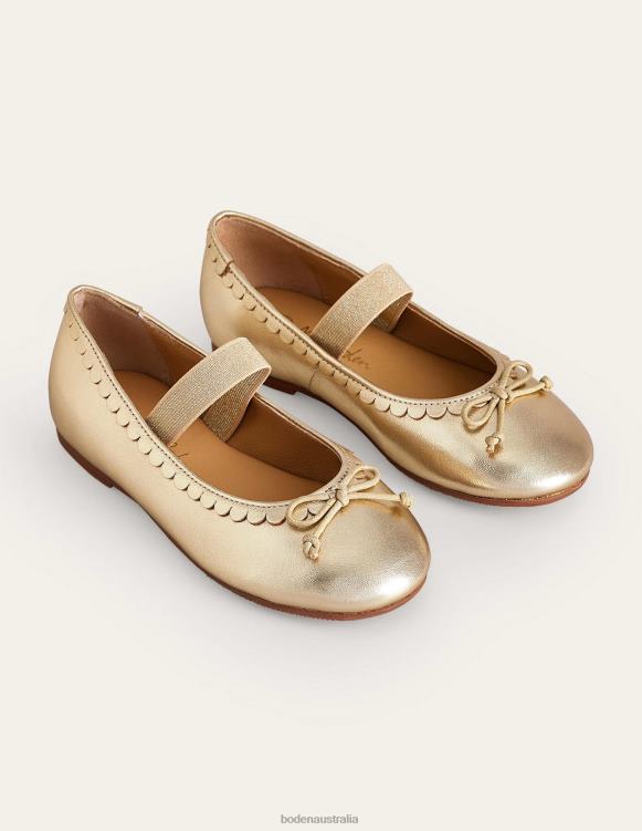 Leather Ballet Flat Boden 24RTX814 Footwear Girls Gold Metallic