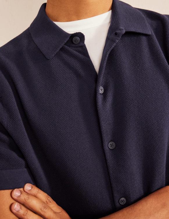 Knitted Short Sleeve Shirt Boden 24RTX3526 Clothing Men Navy