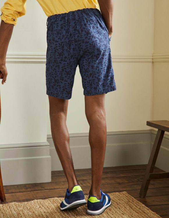 Linen Blend Easy Shorts Boden 24RTX3584 Clothing Men Ensign Blue Foliage