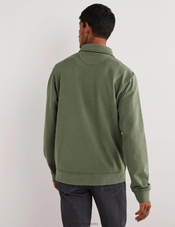 Button Neck Sweatshirt Boden 24RTX3622 Clothing Men Alligator Green