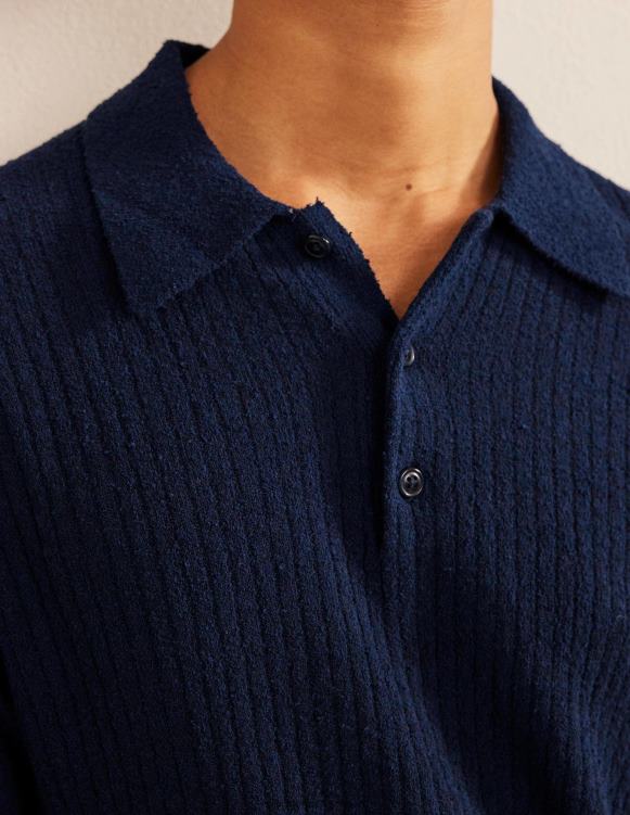 Boucle Knitted Polo Boden 24RTX3497 Clothing Men French Navy