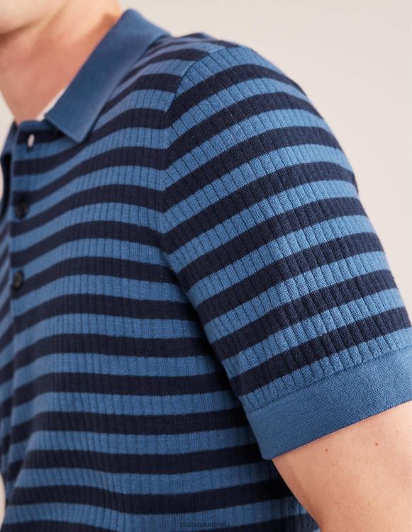 Knitted Ribbed Polo Boden 24RTX3555 Clothing Men True Navy Stripe