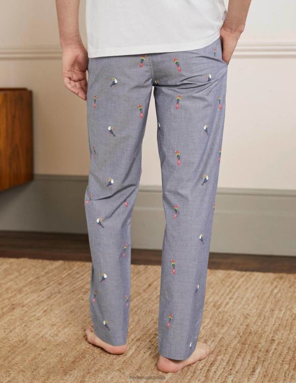 Cotton Poplin Pyjama Bottoms Boden 24RTX3598 Clothing Men Chambray Toucans