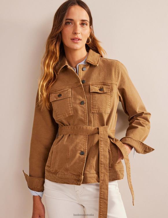 Belted Denim Jacket Boden 24RTX676 Clothing Women Raw Umber