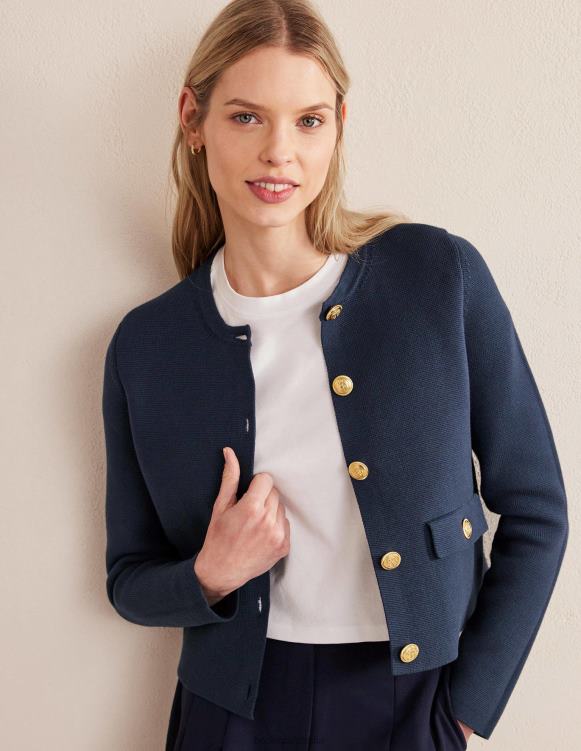 Holly Cropped Knitted Jacket Boden 24RTX2479 Clothing Women Navy