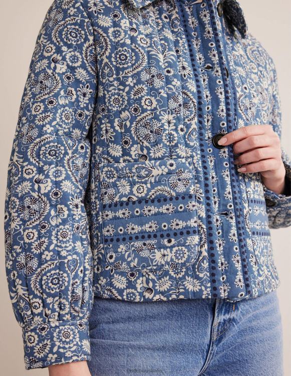 Quilted Printed Jacket Boden 24RTX2589 Clothing Women Blue Paisley Print