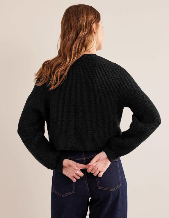 Textured Knitted Bomber Jacket Boden 24RTX1504 Clothing Women Black