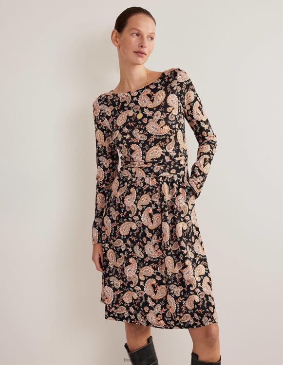 Abigail Jersey Dress Boden 24RTX1192 Clothing Women Black & Paisley Passion