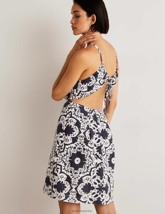 Back Detail Mini Dress Boden 24RTX1878 Clothing Women Navy & Bloomsbury