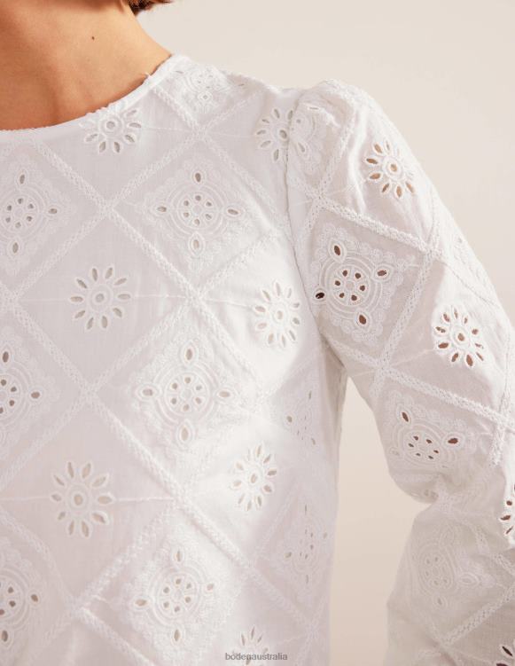 Broderie Mini Shift Dress Boden 24RTX1410 Clothing Women White