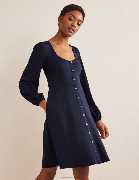 Button Front Jersey Mini Dress Boden 24RTX1731 Clothing Women Navy
