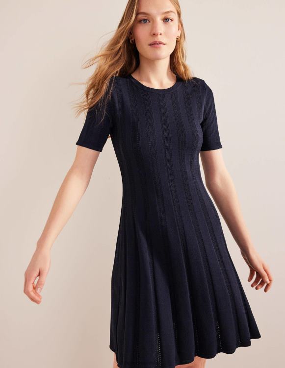 Flared Stitch Mini Dress Boden 24RTX964 Clothing Women Navy