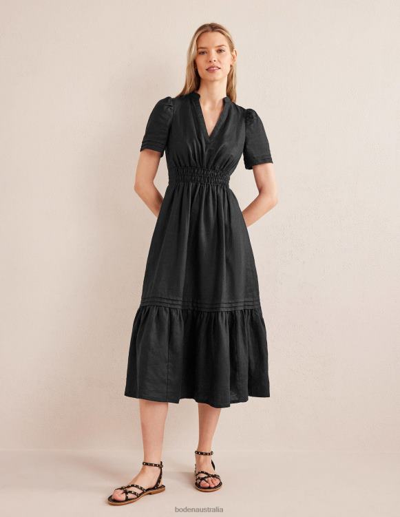 Pintuck Detail Midi Dress Boden 24RTX63 Clothing Women Black