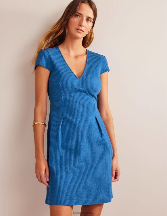 Seersucker Jersey Tea Dress Boden 24RTX2135 Clothing Women Sapphire