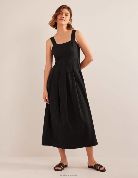 Strappy Seersucker Midi Dress Boden 24RTX998 Clothing Women Black
