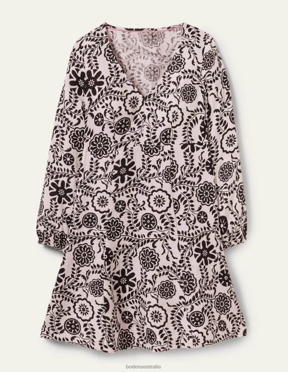 V-Neck Flippy Mini Dress Boden 24RTX1901 Clothing Women Ivory & Black Opulent Garden