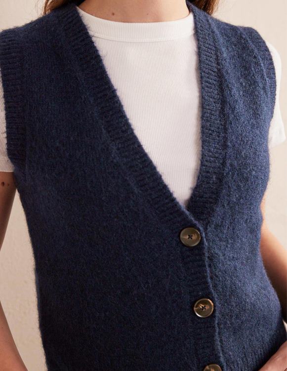 Cropped Fluffy Cardigan Tank Boden 24RTX2120 Clothing Women Navy