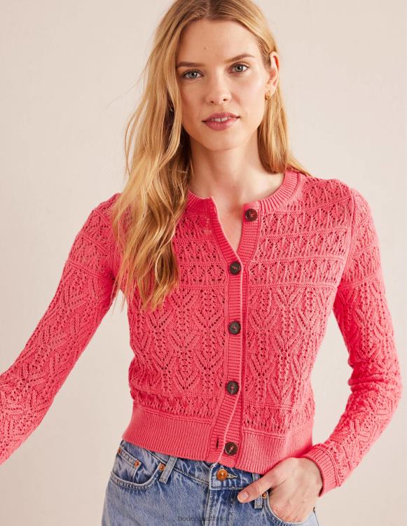 Pointelle Cotton Cardigan Boden 24RTX1417 Clothing Women Pop Peony