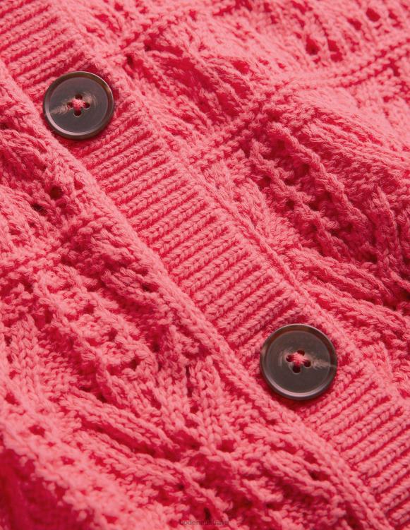 Pointelle Cotton Cardigan Boden 24RTX1417 Clothing Women Pop Peony