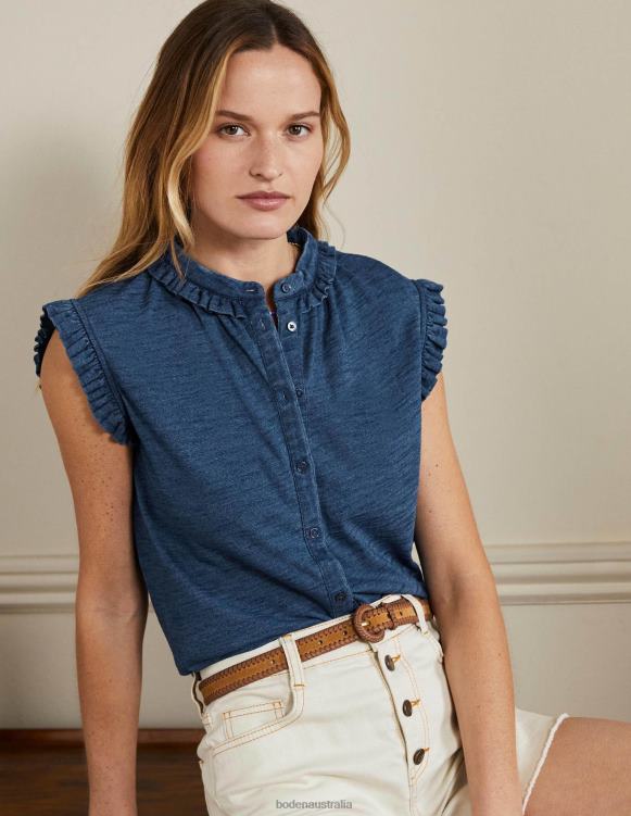 Daphne Frilly Sleeveless Shirt Boden 24RTX2402 Clothing Women Mid Indigo