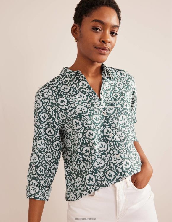 New Linen Shirt Boden 24RTX2520 Clothing Women Green & Enchanting Bloom