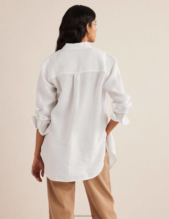 Relaxed Linen Shirt Boden 24RTX933 Clothing Women White