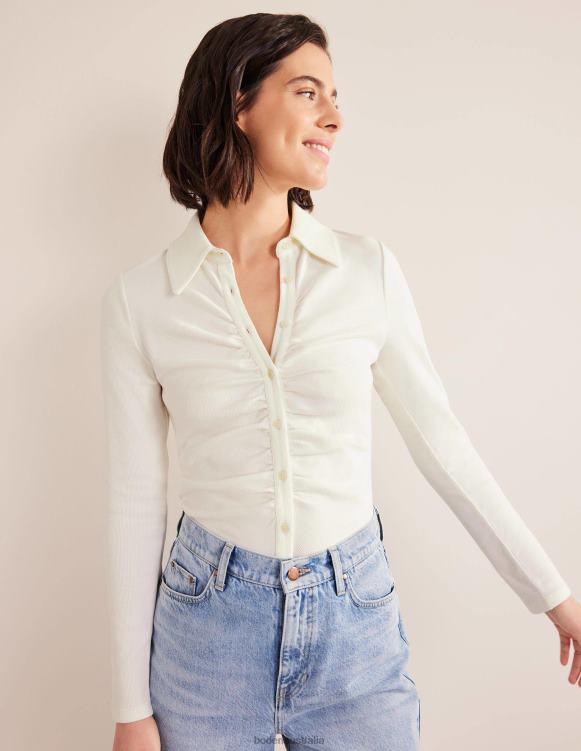 Ruched Front Jersey Shirt Boden 24RTX1695 Clothing Women Ivory