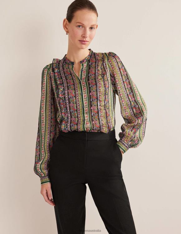 Ruffle Printed Shirt Boden 24RTX1858 Clothing Women Multi & Carnation Bloom