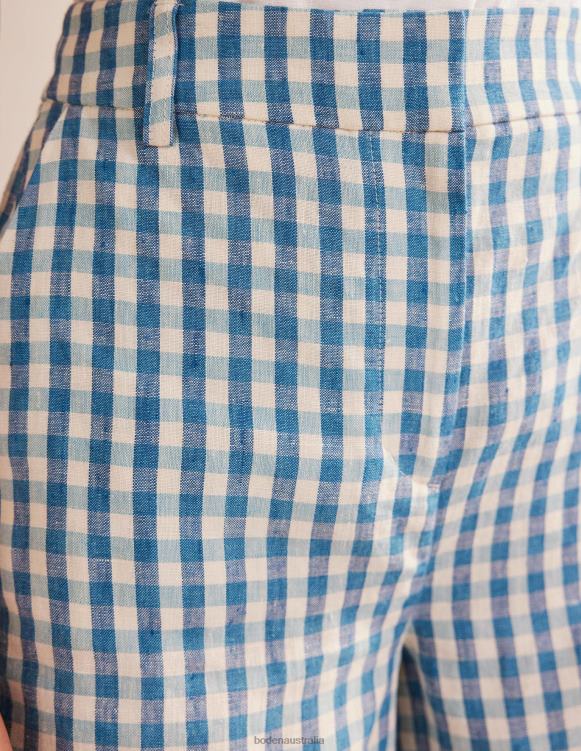 Tailored Linen Shorts Boden 24RTX604 Clothing Women Blue Gingham