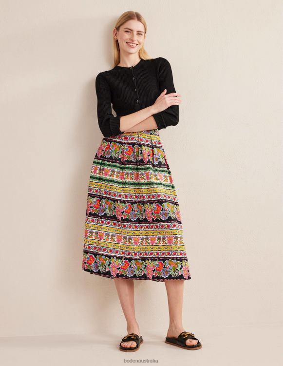 Pleated Full Midi Skirt Boden 24RTX2225 Clothing Women Multi & Tapestry Stripe