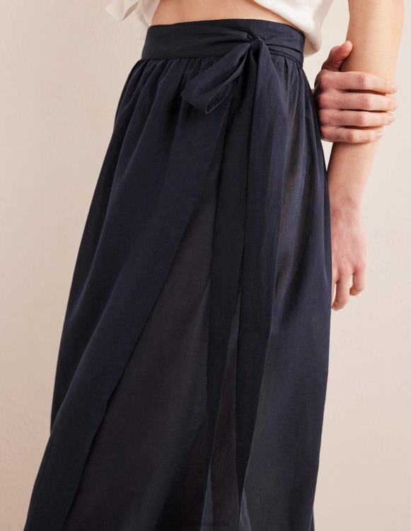 Wrap Cotton Maxi Skirt Boden 24RTX1923 Clothing Women Navy